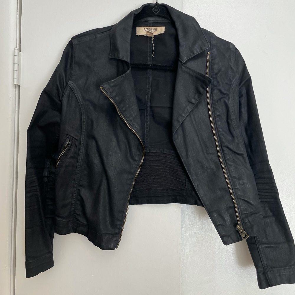 Lucky Brand Black Waxed Denim Motorcycle Jacket